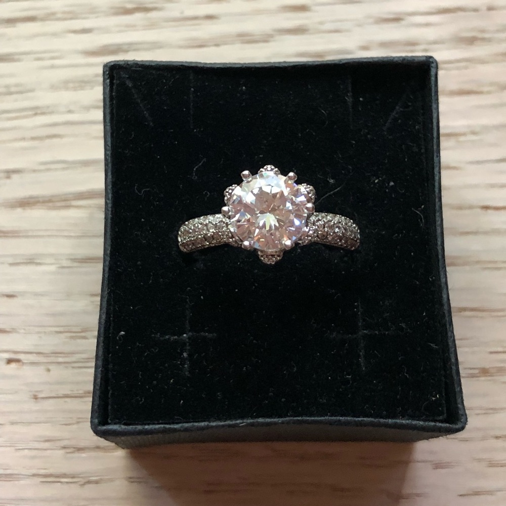 Vintage Look Rhinestone Engagement Ring Sz 7